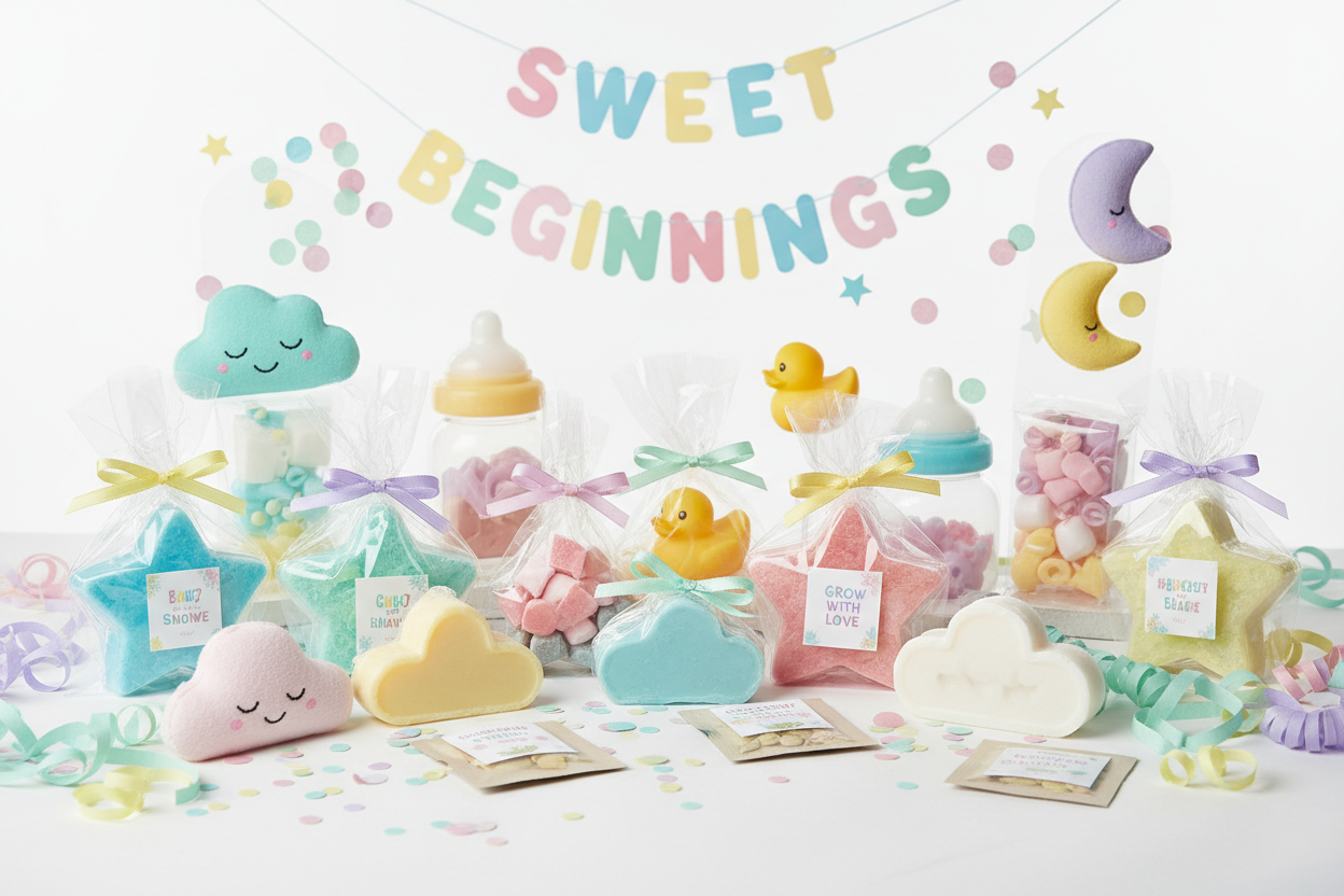 Fun and colorful baby shower party favors